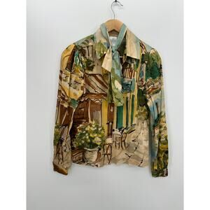 Madeleine Shirt Size 4 Artsy Unique Button Front Neck Collar Made in Poland NWT